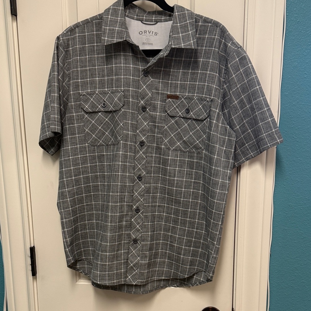 Orvis Men's Charcoal Checkered Button Down Shirt